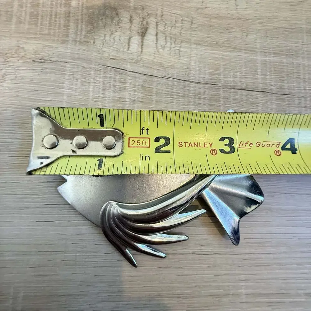 Vintage Mid Century Modern Silver Tone Abstract Fish Brooch Pink Cabochon Eye